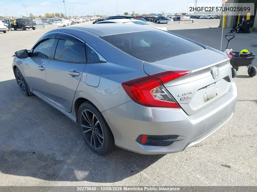 2018 HONDA CIVIC VIN 2HGFC2F57JH025699 — фото 3