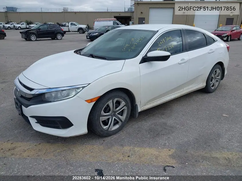 2018 HONDA CIVIC VIN 2HGFC2F51JH017856 — фото 2