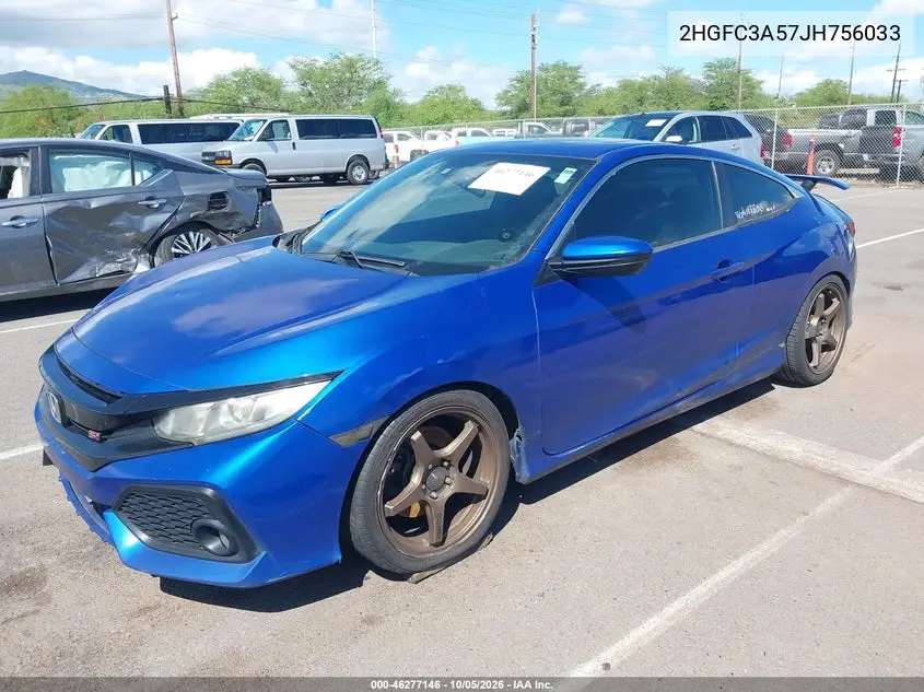 2018 HONDA CIVIC VIN 2HGFC3A57JH756033 — фото 2