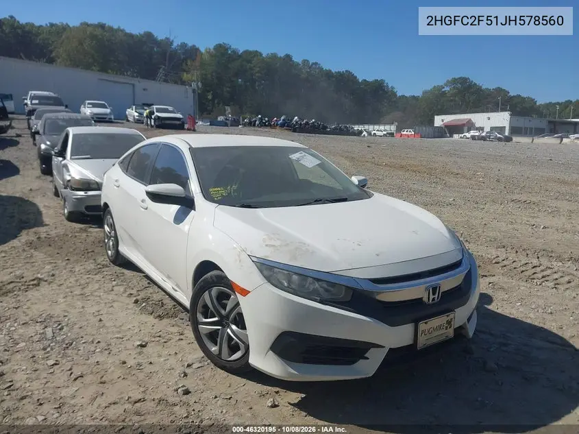 HONDA CIVIC 2018, VIN 2HGFC2F51JH578560