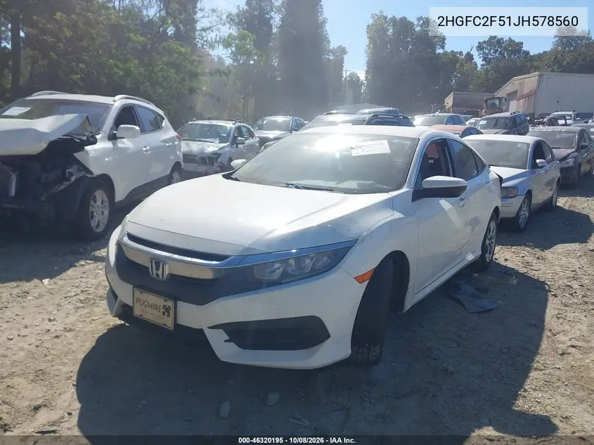 2018 HONDA CIVIC VIN 2HGFC2F51JH578560 — фото 2