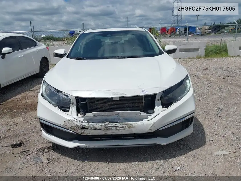 2019 HONDA CIVIC VIN 2HGFC2F75KH017605 — фото 12