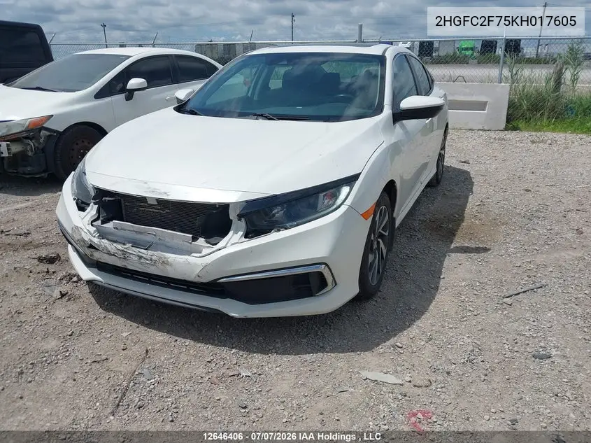 2019 HONDA CIVIC VIN 2HGFC2F75KH017605 — фото 2