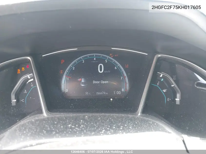 2019 HONDA CIVIC VIN 2HGFC2F75KH017605 — фото 7