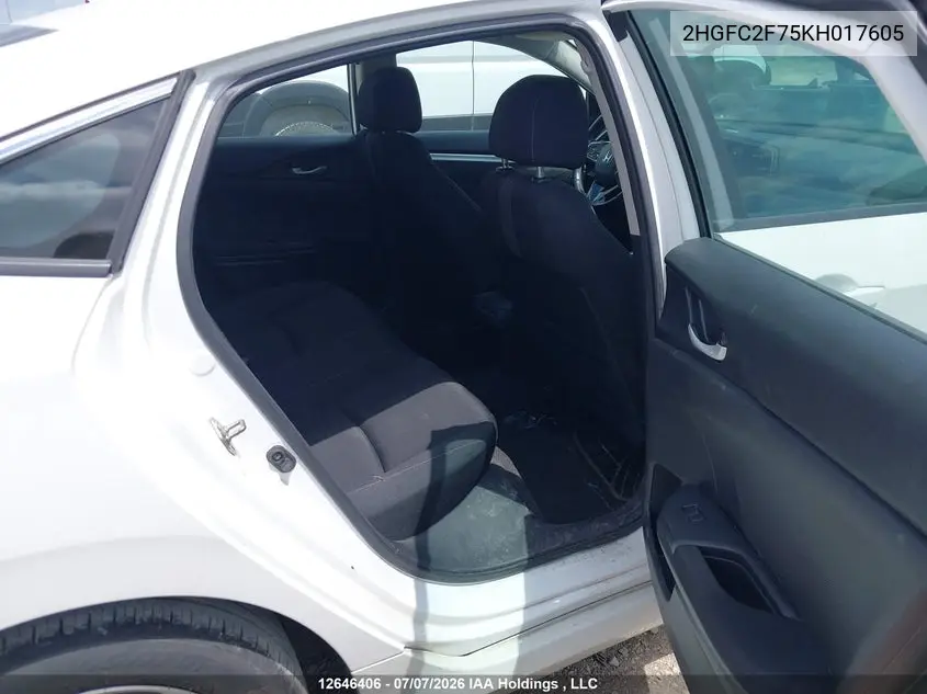 2019 HONDA CIVIC VIN 2HGFC2F75KH017605 — фото 8