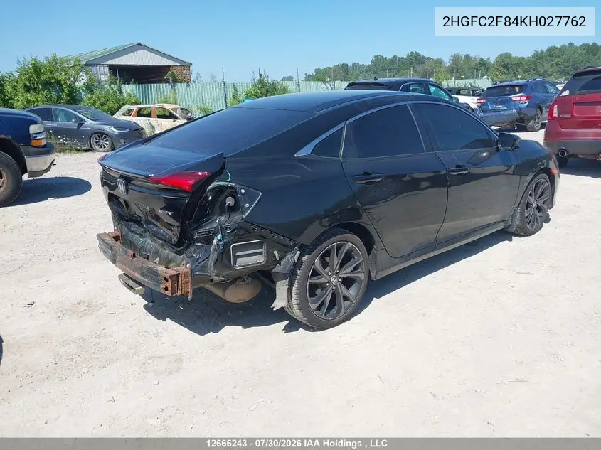 2019 HONDA CIVIC VIN 2HGFC2F84KH027762 — фото 4