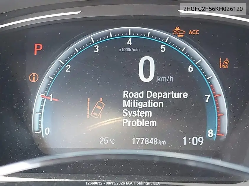 2019 HONDA CIVIC VIN 2HGFC2F56KH026120 — фото 16