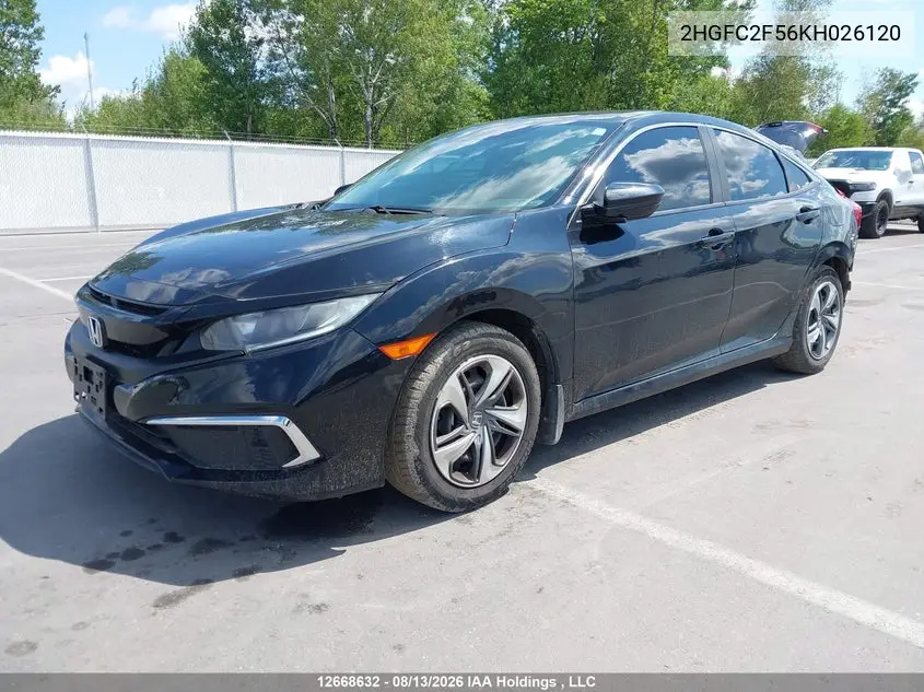 2019 HONDA CIVIC VIN 2HGFC2F56KH026120 — фото 2
