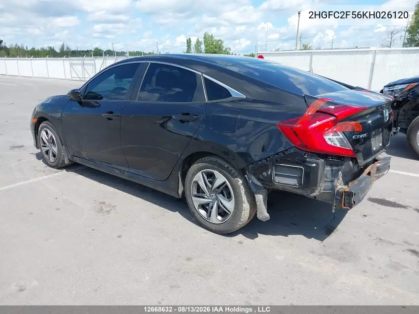2019 HONDA CIVIC VIN 2HGFC2F56KH026120 — фото 3