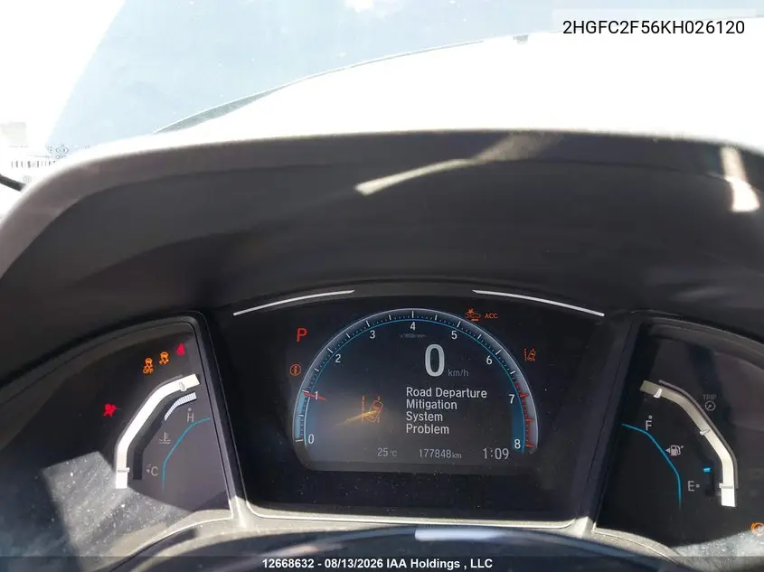 2019 HONDA CIVIC VIN 2HGFC2F56KH026120 — фото 7