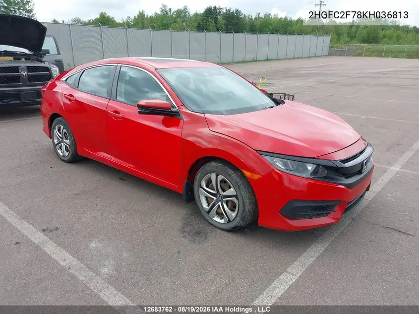 HONDA CIVIC 2019, VIN 2HGFC2F78KH036813