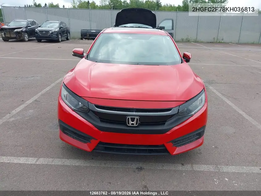 2019 HONDA CIVIC VIN 2HGFC2F78KH036813 — фото 12