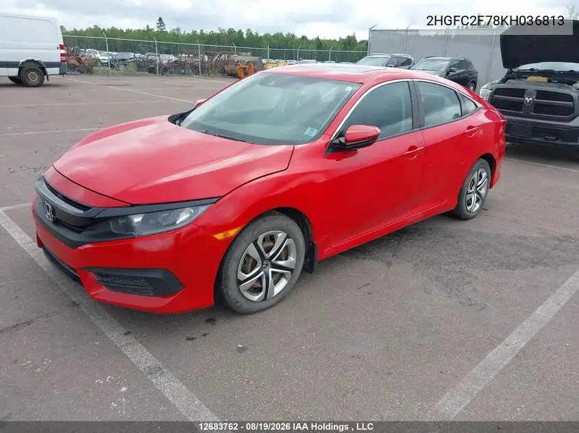 2019 HONDA CIVIC VIN 2HGFC2F78KH036813 — фото 2