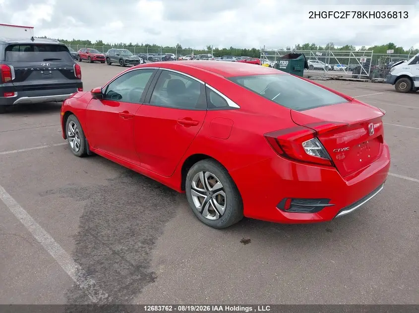 2019 HONDA CIVIC VIN 2HGFC2F78KH036813 — фото 3