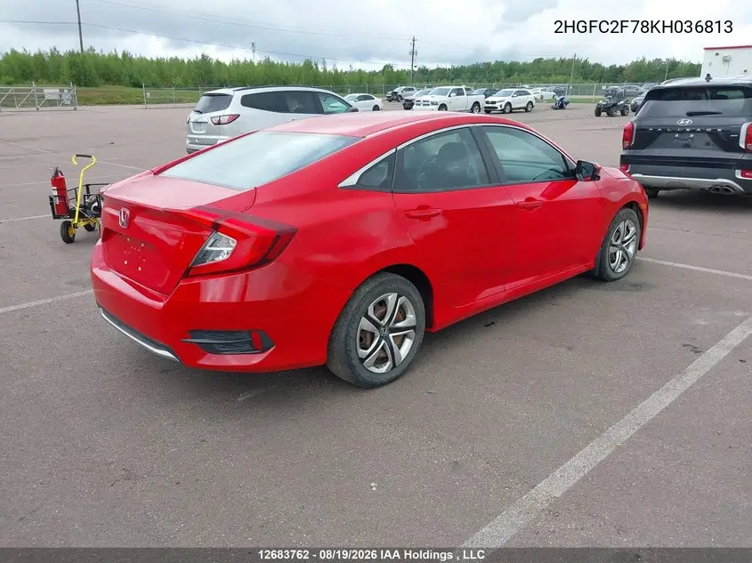 2019 HONDA CIVIC VIN 2HGFC2F78KH036813 — фото 4