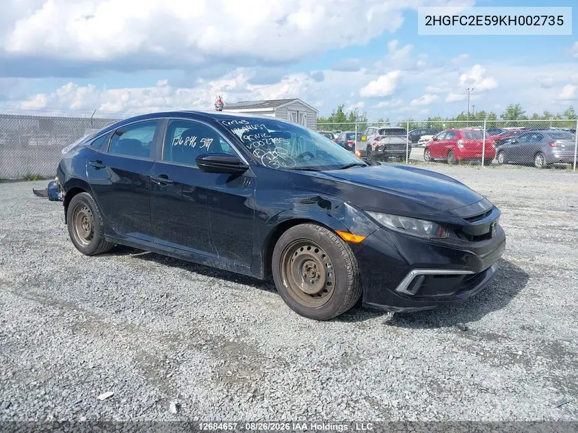 HONDA CIVIC 2019, VIN 2HGFC2E59KH002735