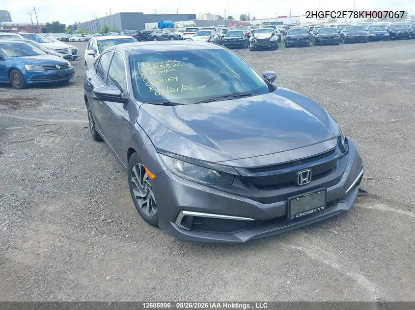 HONDA CIVIC 2019, VIN 2HGFC2F78KH007067