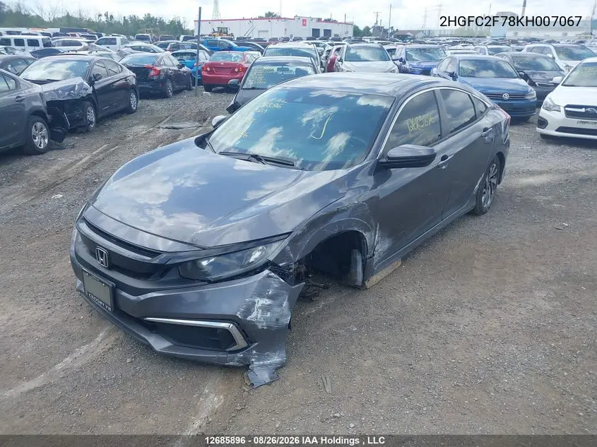 2019 HONDA CIVIC VIN 2HGFC2F78KH007067 — фото 2