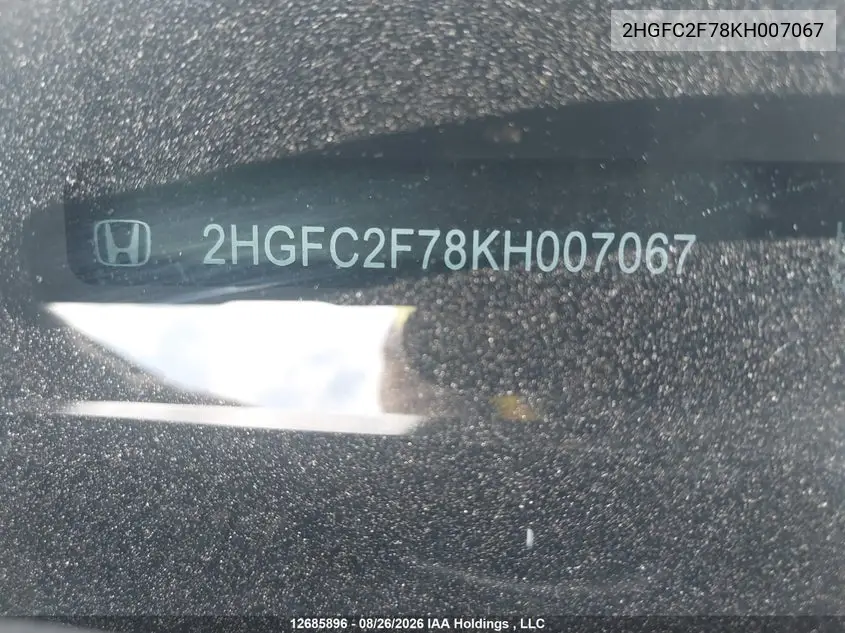 2019 HONDA CIVIC VIN 2HGFC2F78KH007067 — фото 20