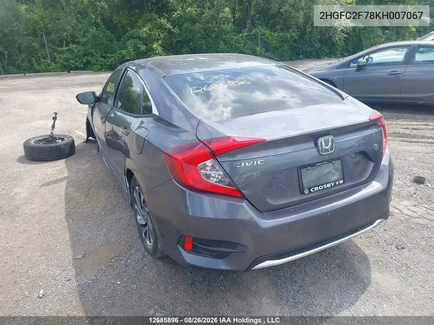 2019 HONDA CIVIC VIN 2HGFC2F78KH007067 — фото 3