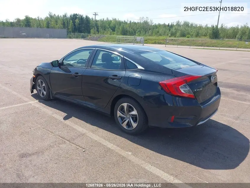 2019 HONDA CIVIC VIN 2HGFC2E53KH018820 — фото 3