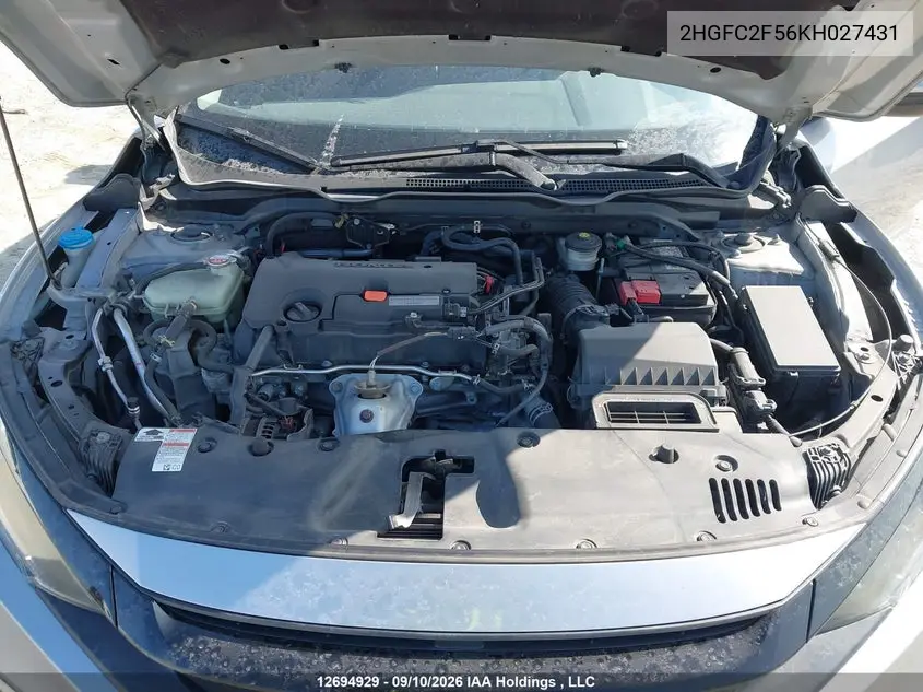 2019 HONDA CIVIC VIN 2HGFC2F56KH027431 — фото 10