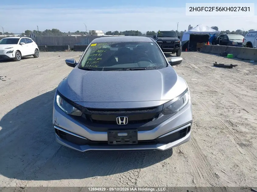 2019 HONDA CIVIC VIN 2HGFC2F56KH027431 — фото 13