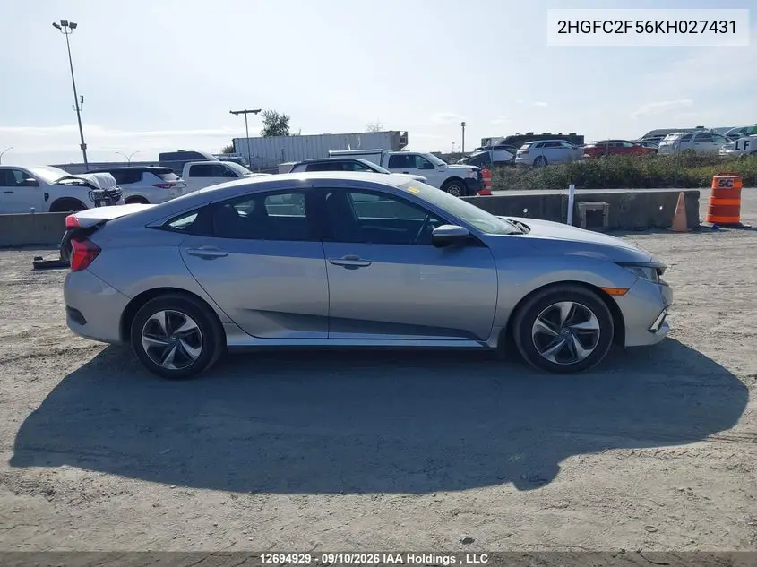 2019 HONDA CIVIC VIN 2HGFC2F56KH027431 — фото 14