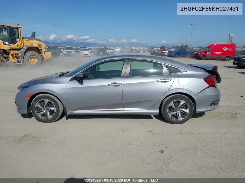 2019 HONDA CIVIC VIN 2HGFC2F56KH027431 — фото 15