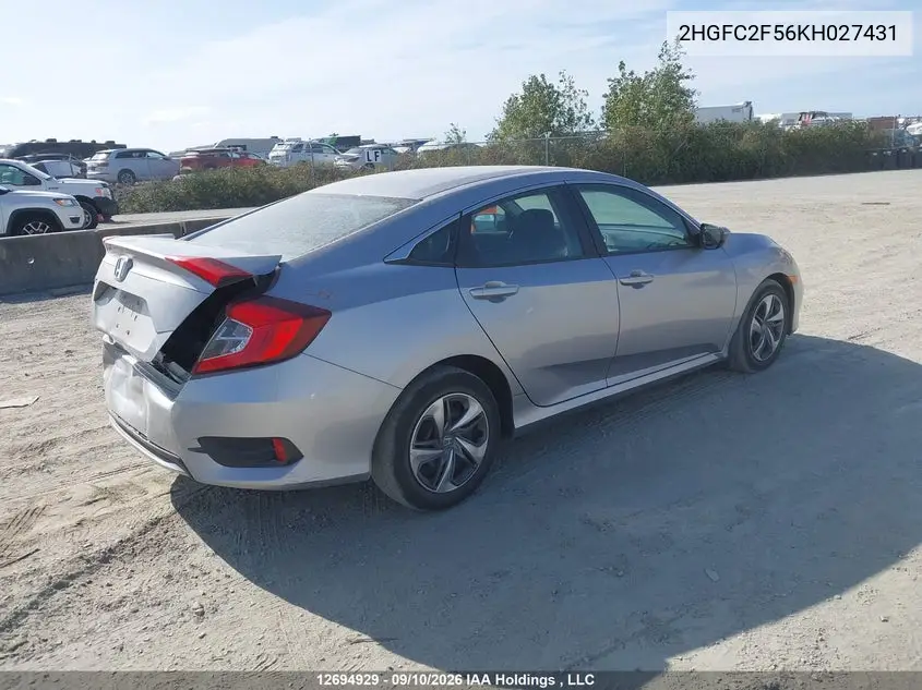 2019 HONDA CIVIC VIN 2HGFC2F56KH027431 — фото 4