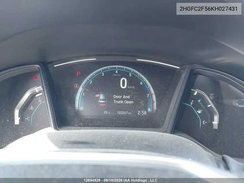2019 HONDA CIVIC VIN 2HGFC2F56KH027431 — фото 7