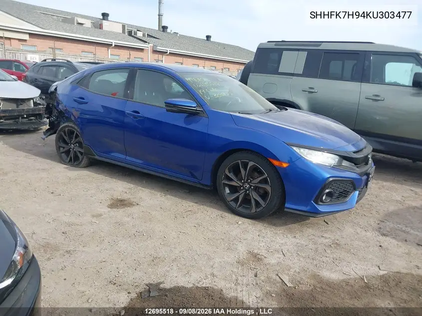 HONDA CIVIC 2019, VIN SHHFK7H94KU303477