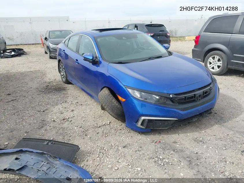 HONDA CIVIC 2019, VIN 2HGFC2F74KH014288