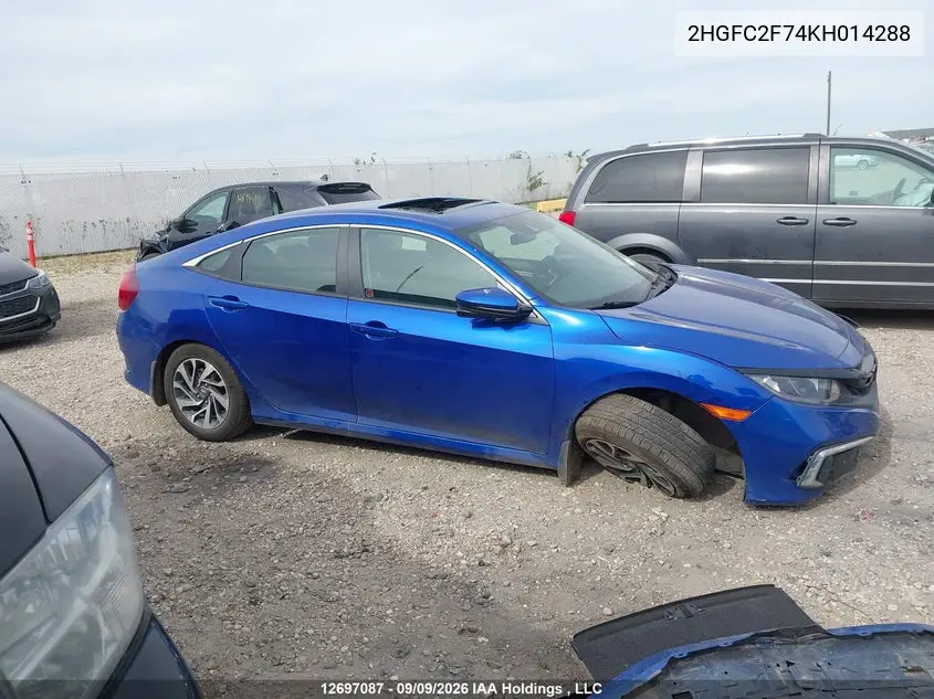 2019 HONDA CIVIC VIN 2HGFC2F74KH014288 — фото 12