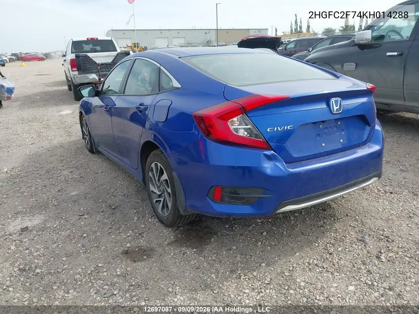 2019 HONDA CIVIC VIN 2HGFC2F74KH014288 — фото 3