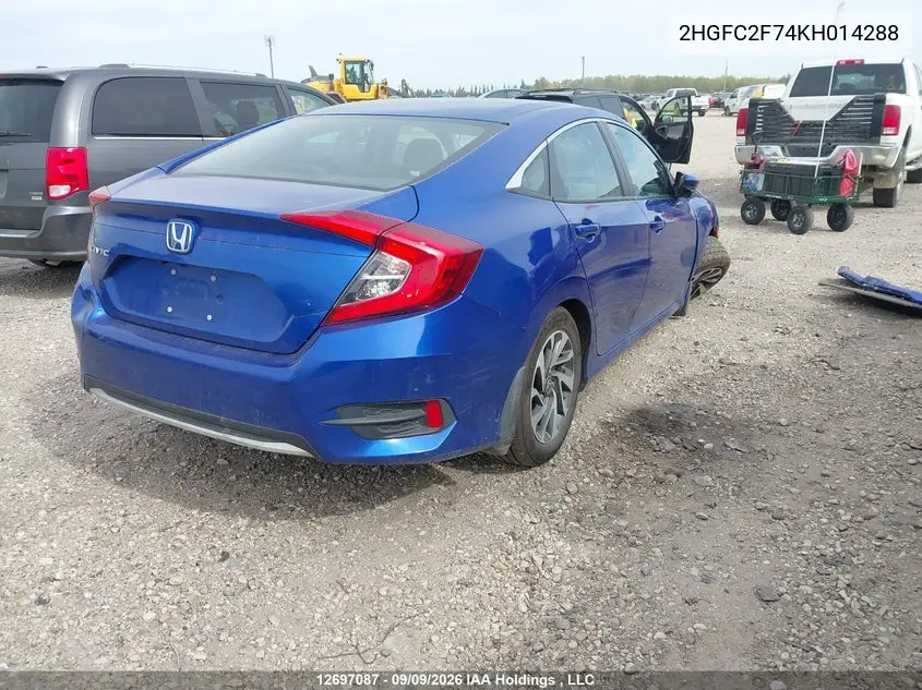 2019 HONDA CIVIC VIN 2HGFC2F74KH014288 — фото 4