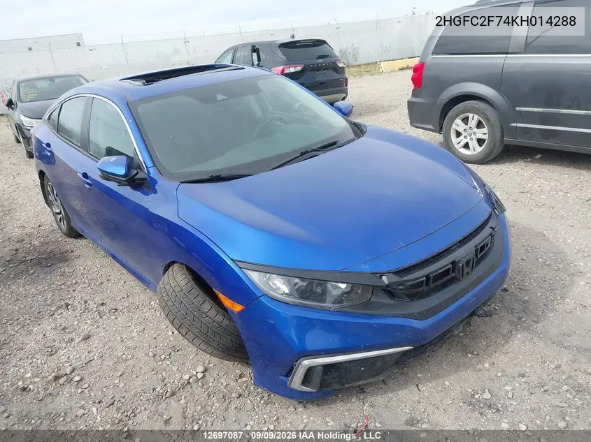 2019 HONDA CIVIC VIN 2HGFC2F74KH014288 — фото 6