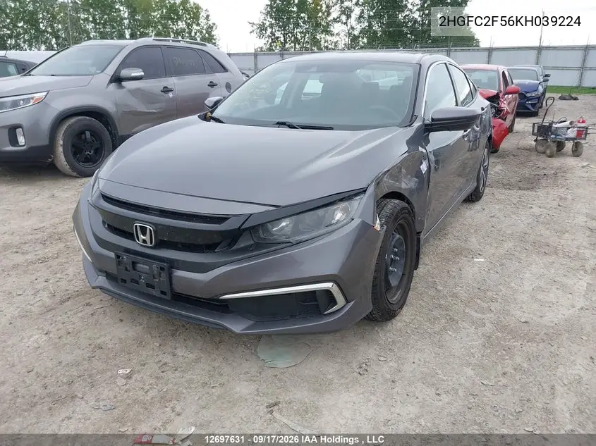 2019 HONDA CIVIC VIN 2HGFC2F56KH039224 — фото 2