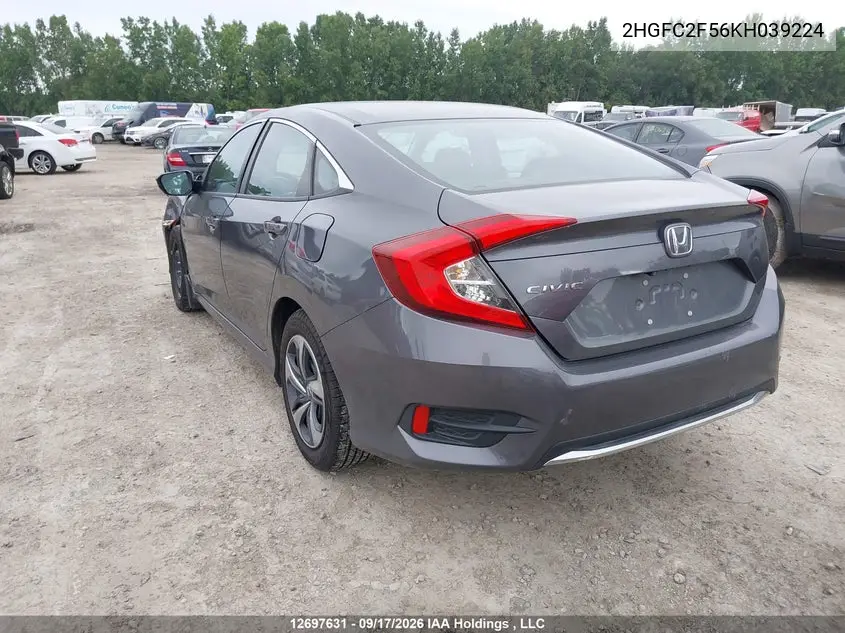2019 HONDA CIVIC VIN 2HGFC2F56KH039224 — фото 3