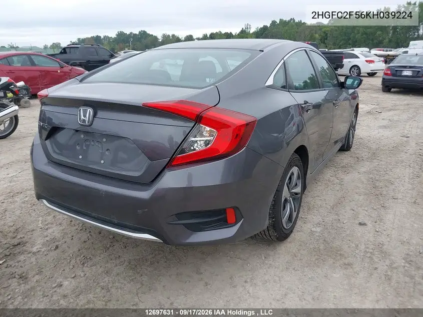 2019 HONDA CIVIC VIN 2HGFC2F56KH039224 — фото 4