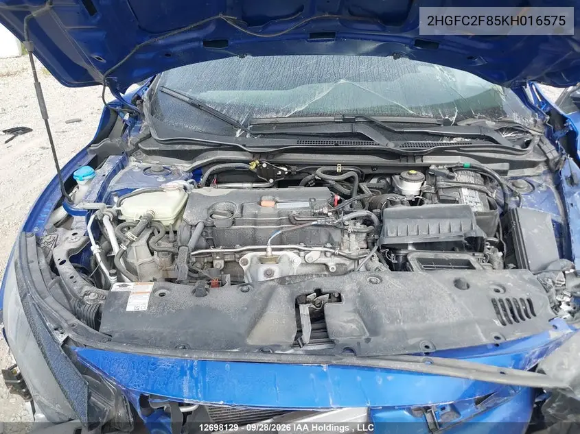 2019 HONDA CIVIC VIN 2HGFC2F85KH016575 — фото 10