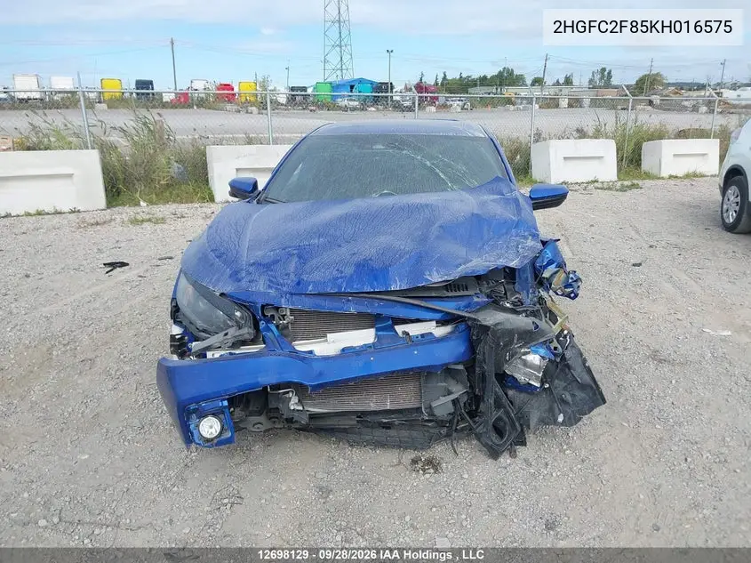 2019 HONDA CIVIC VIN 2HGFC2F85KH016575 — фото 12