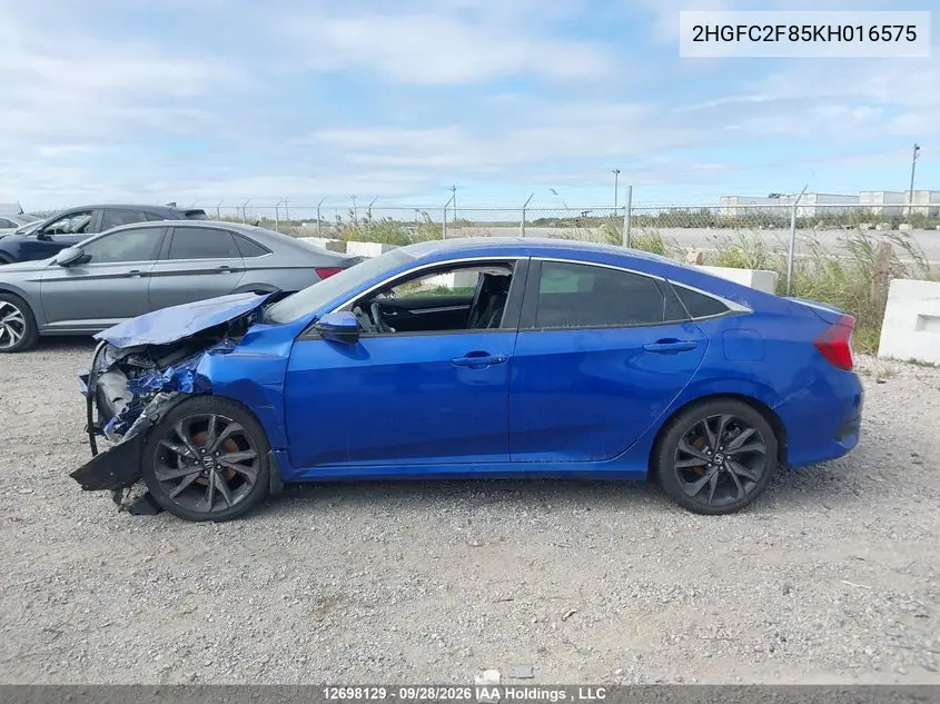 2019 HONDA CIVIC VIN 2HGFC2F85KH016575 — фото 14