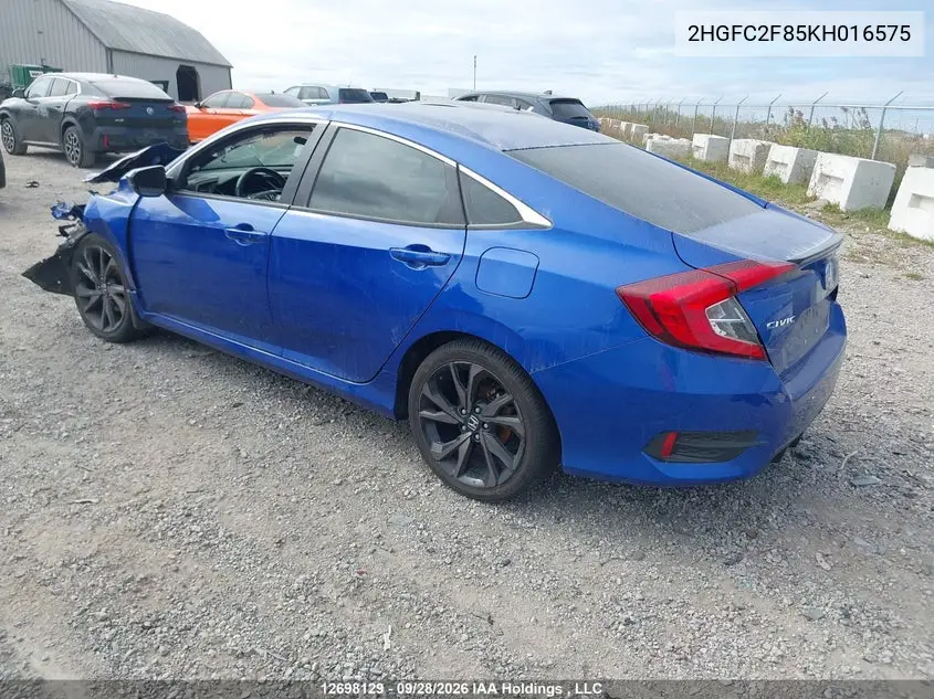 2019 HONDA CIVIC VIN 2HGFC2F85KH016575 — фото 3