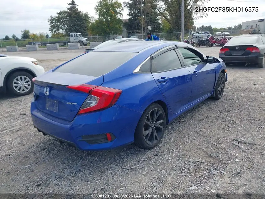 2019 HONDA CIVIC VIN 2HGFC2F85KH016575 — фото 4
