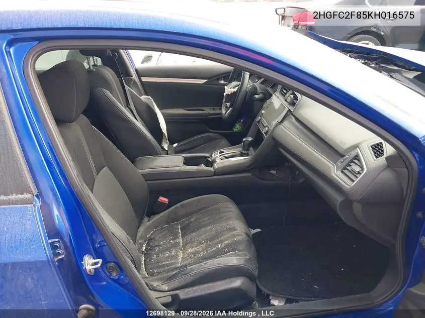 2019 HONDA CIVIC VIN 2HGFC2F85KH016575 — фото 5