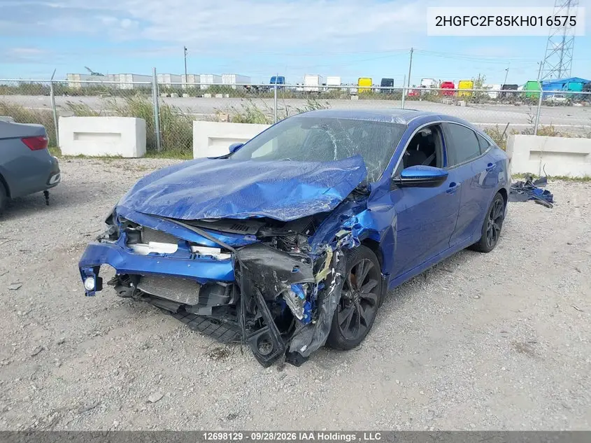 2019 HONDA CIVIC VIN 2HGFC2F85KH016575 — фото 6