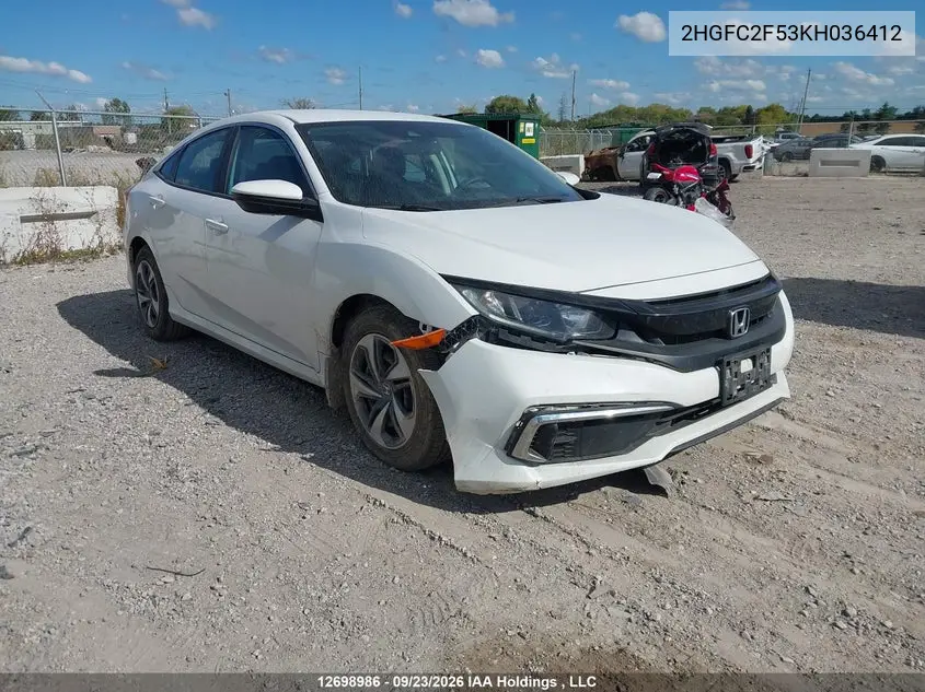 HONDA CIVIC 2019, VIN 2HGFC2F53KH036412