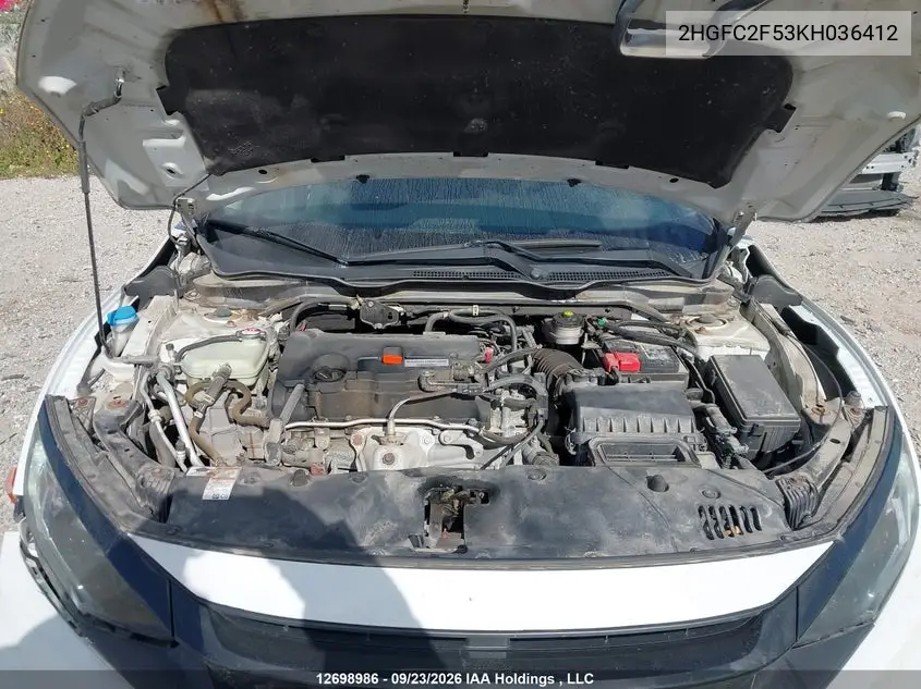 2019 HONDA CIVIC VIN 2HGFC2F53KH036412 — фото 10