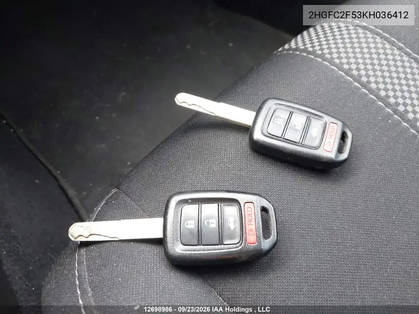 2019 HONDA CIVIC VIN 2HGFC2F53KH036412 — фото 11